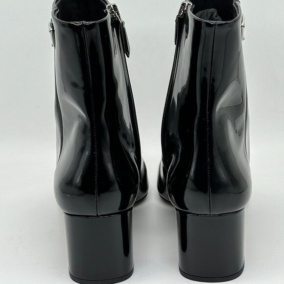 PRADA Triangle Logo Patent Leather Block Heel Ankle Booties Boots Shoes - Picture 9 of 16